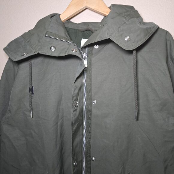 H&M Women’s Army Green Hooded Parka Jacket Size US 10 Zip Up/ Drawstring Waist - Picture 3 of 6